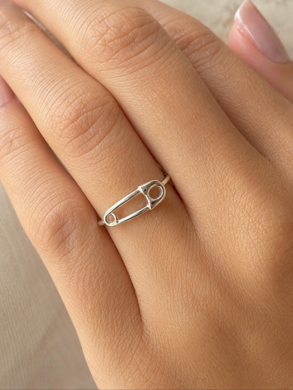 Silver Ring Dainty Mini Safety Pin Fashion Jewelry Accessories Finger Size 7
